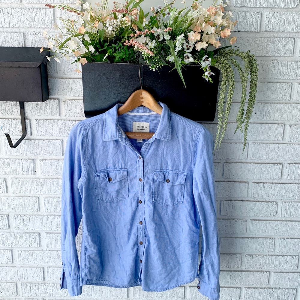 Forever 21 Los Angeles Blue Denim Styled Shirt